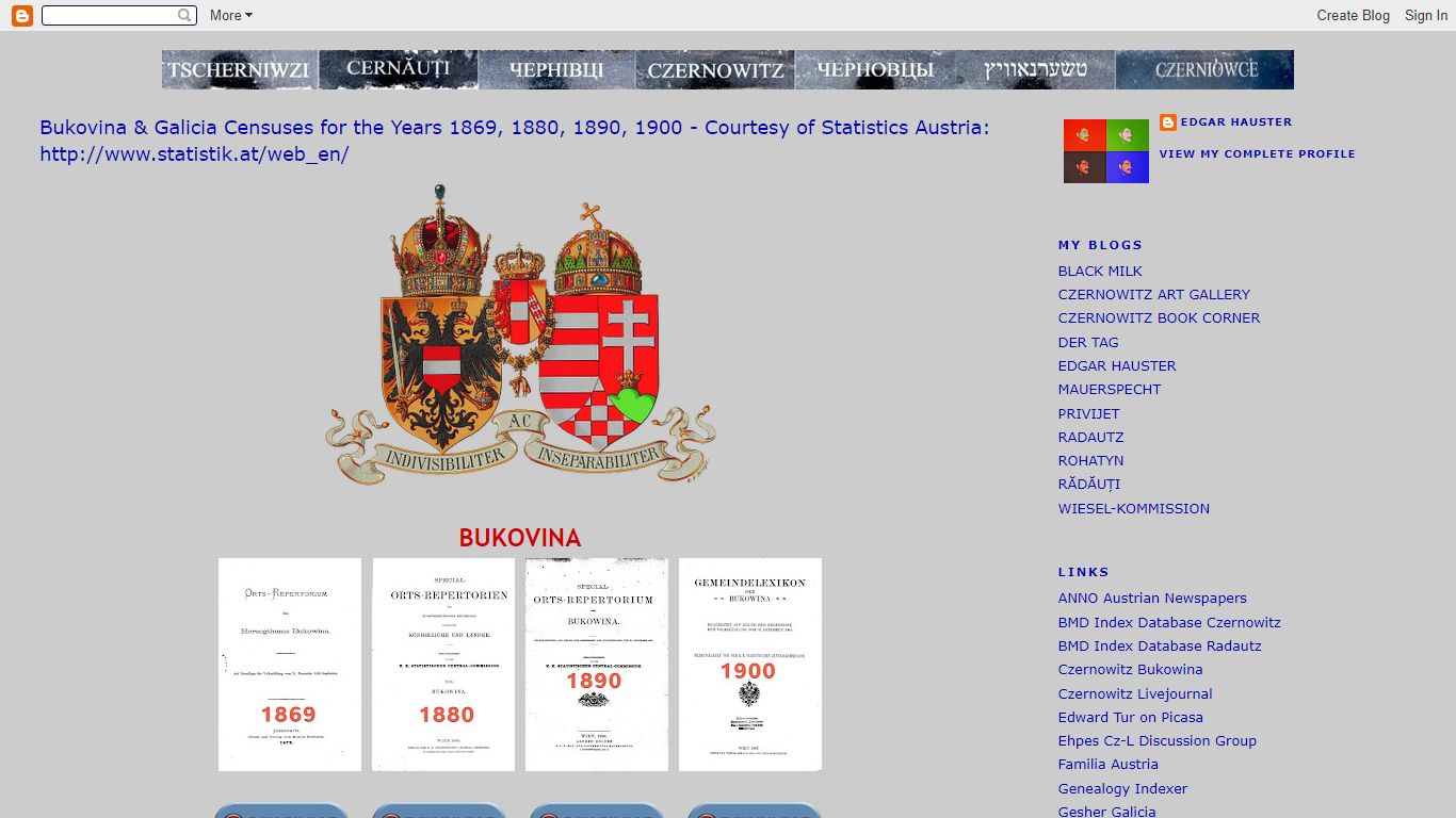 CZERNOWITZ: Bukovina & Galicia Censuses for the Years 1869 ...